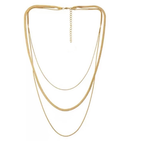 NEW 18K Gold 3 Pcs/Set Wide Flat Layered Necklace - Picture 4 of 4